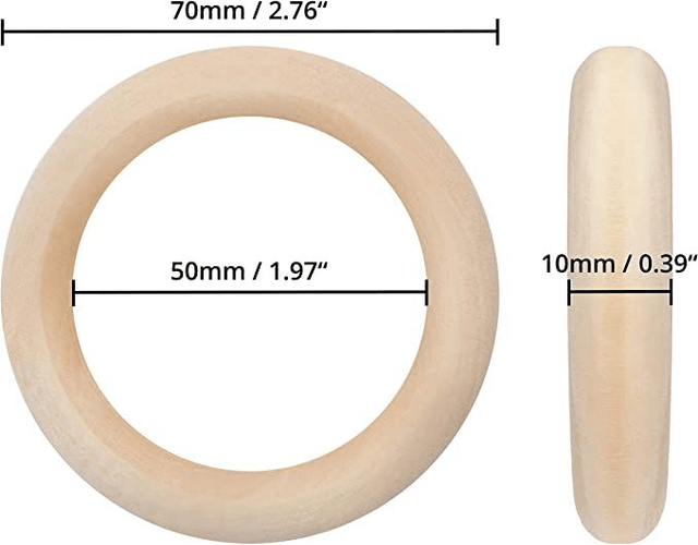 10 houten ringen 70mm Buiten Diameter, 50mm Binnendiameter